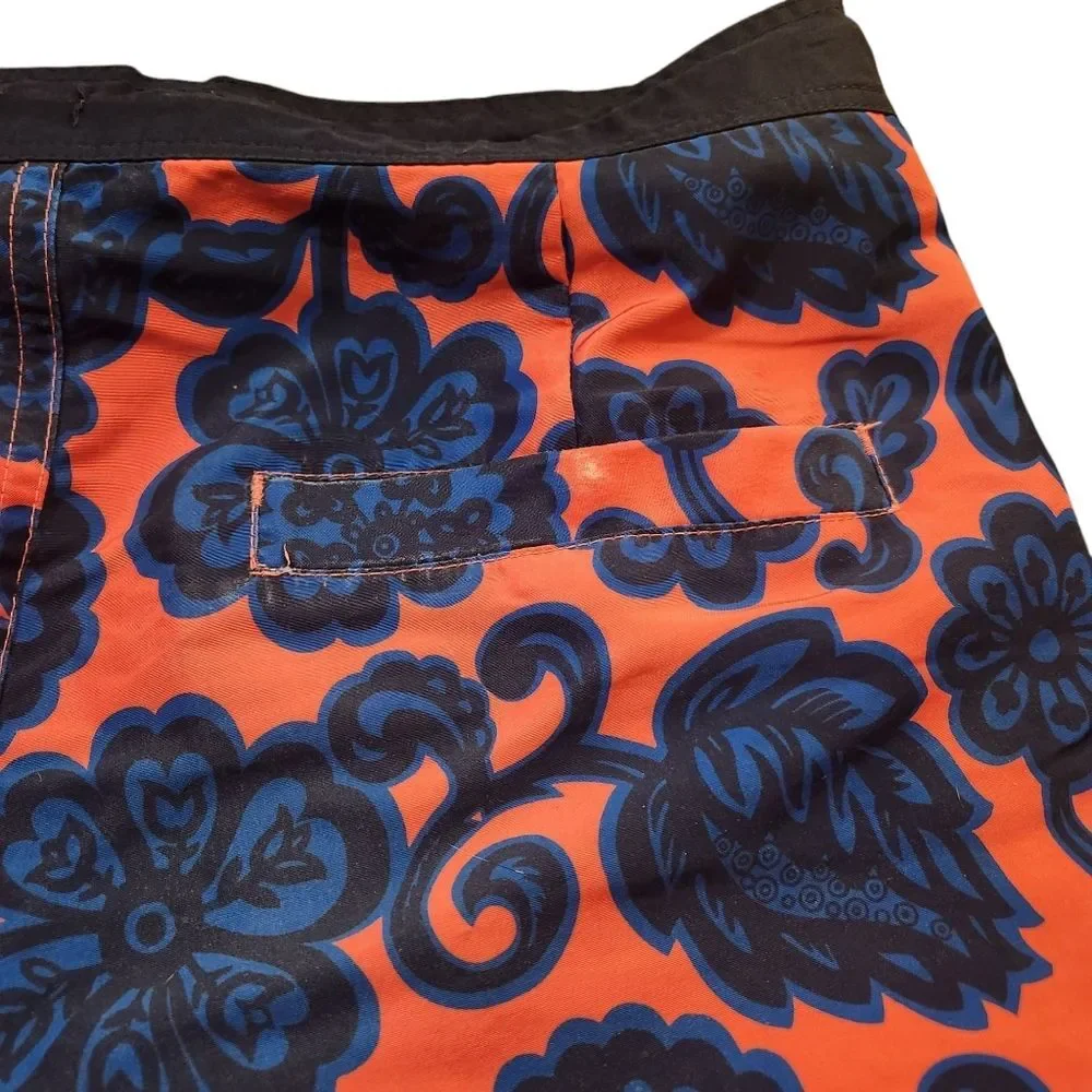 Boden Men's Size 32 Pink Blue Floral Swim Trunks Board Shorts Aloha Beach Pool
